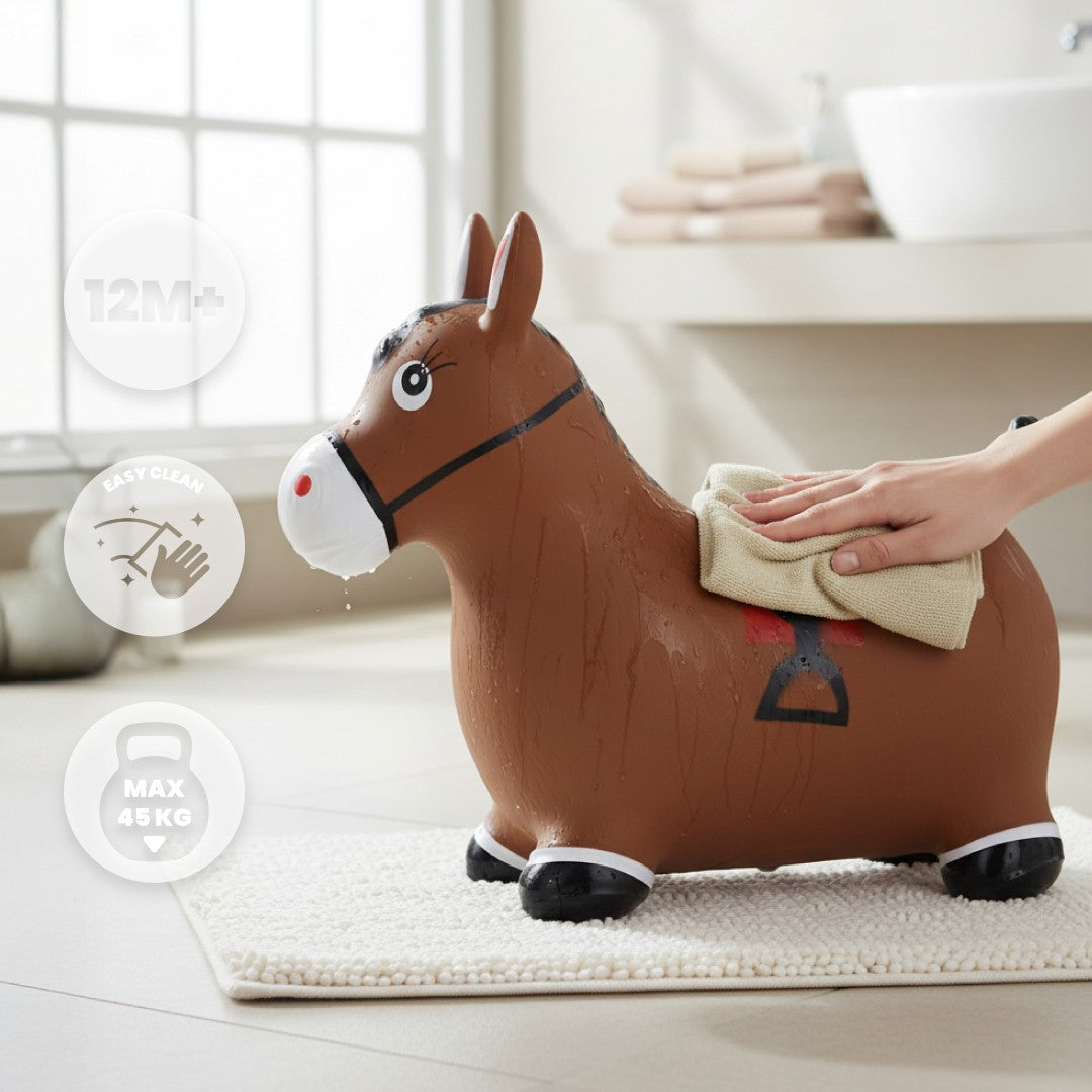 Skoczek dla dzieci do skakania z pompką Konik brązowy