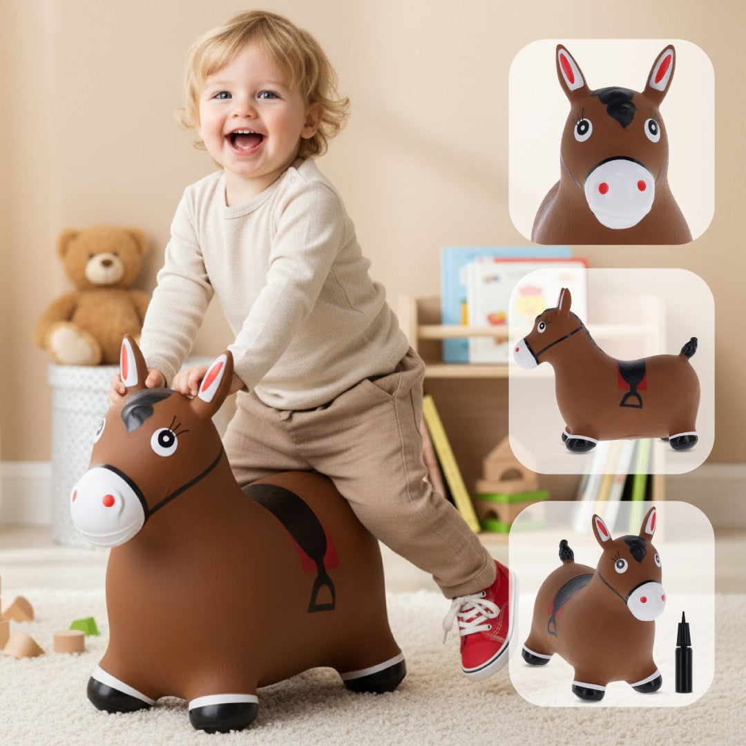 Skoczek dla dzieci do skakania z pompką Konik brązowy