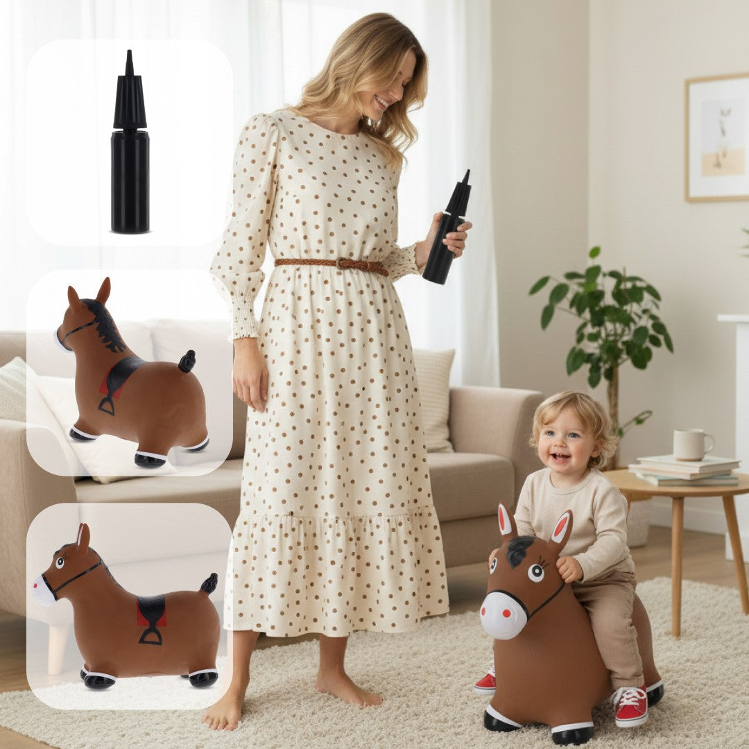 Skoczek dla dzieci do skakania z pompką Konik brązowy