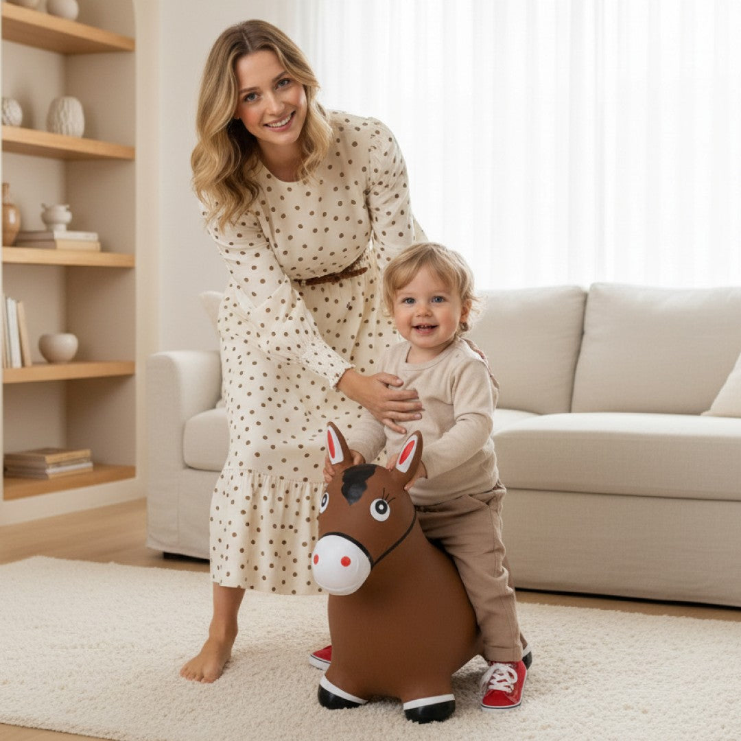 Skoczek dla dzieci do skakania z pompką Konik brązowy