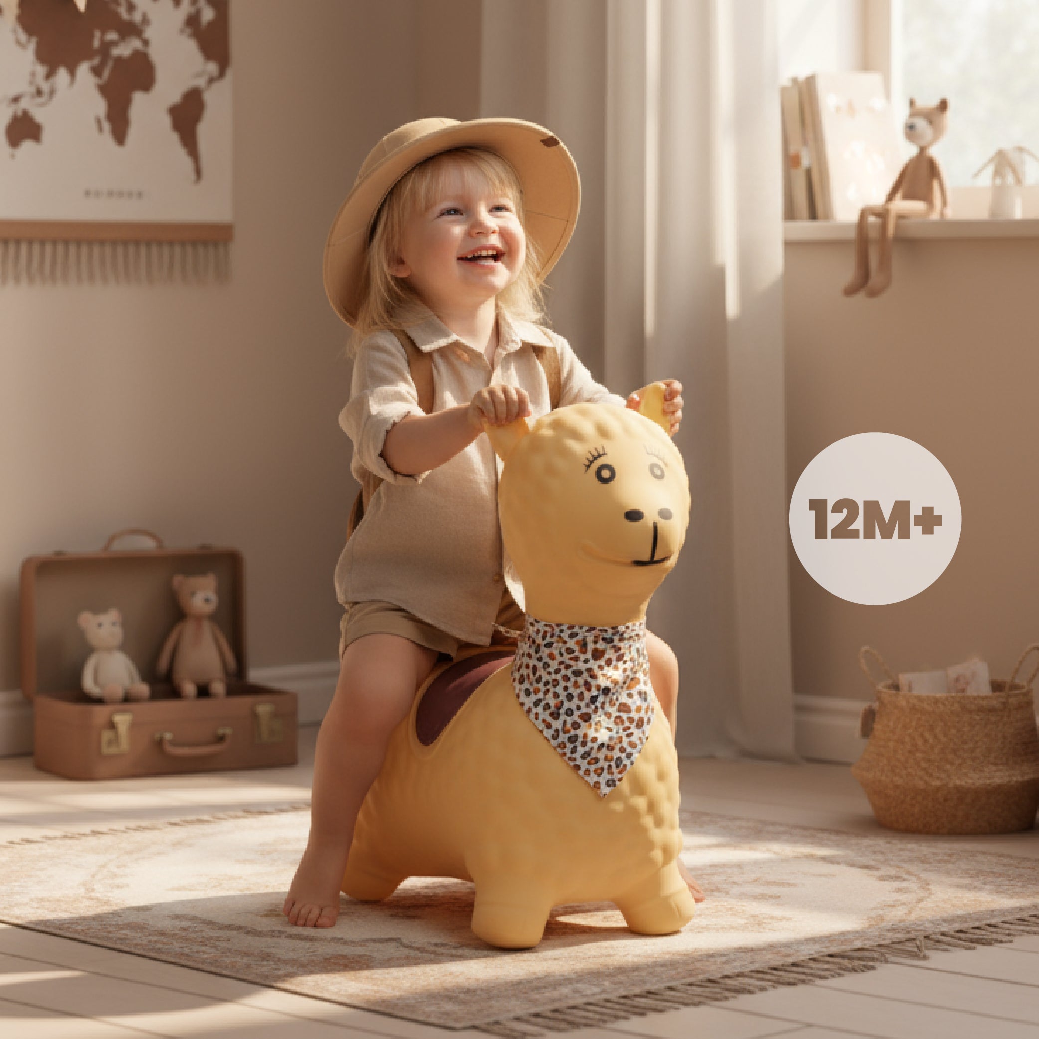 Skoczek dla dzieci do skakania z pompką ALPAKA beż z bandaną