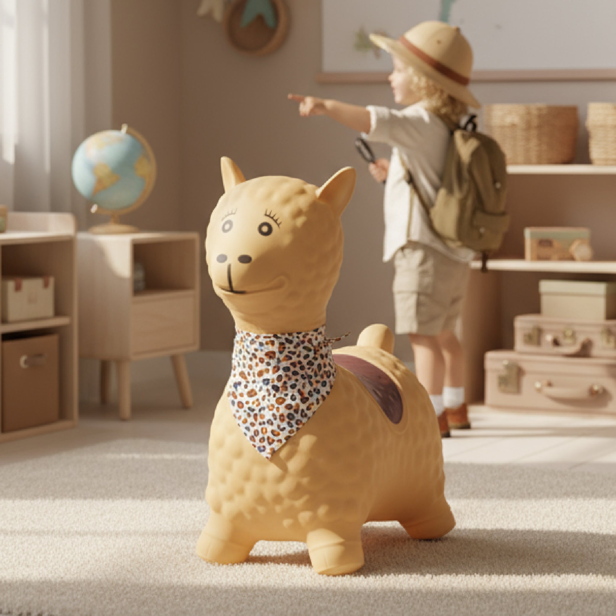 Skoczek dla dzieci do skakania z pompką ALPAKA beż z bandaną