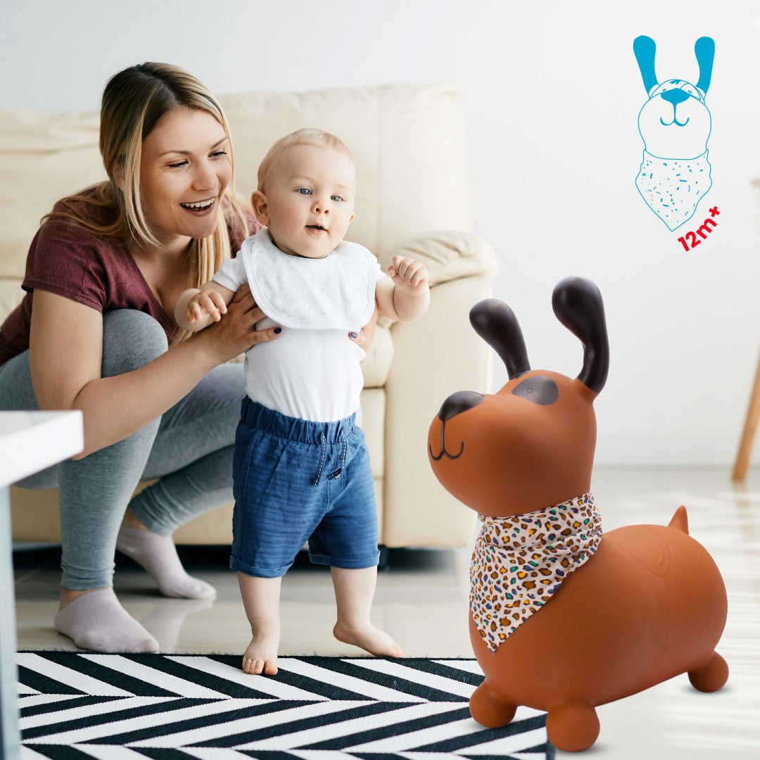 Skoczek dla dzieci do skakania z pompką Reksio brązowy z bandaną Sun Baby