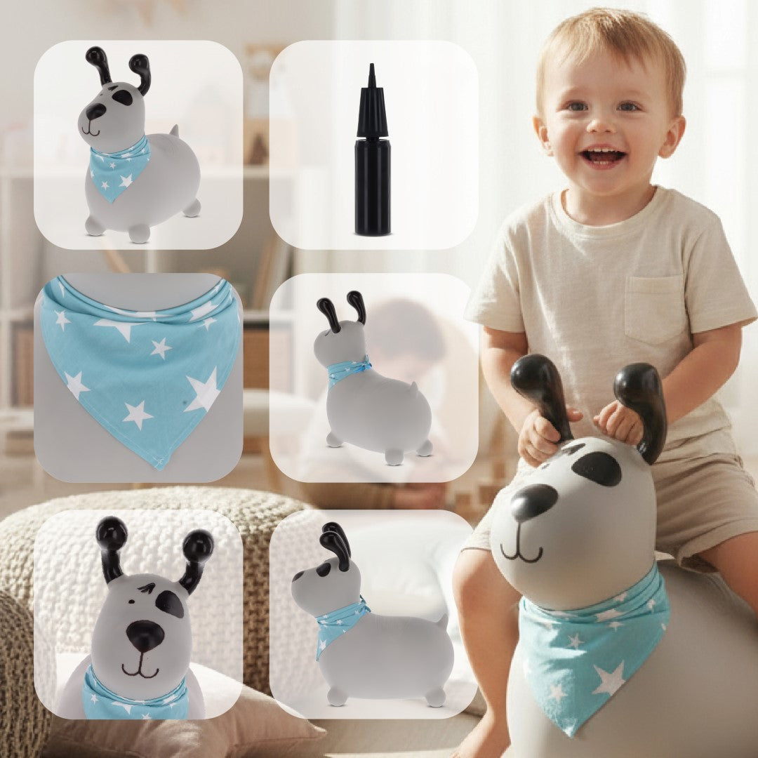 Skoczek dla dzieci do skakania z pompką REKSIO szary z bandaną