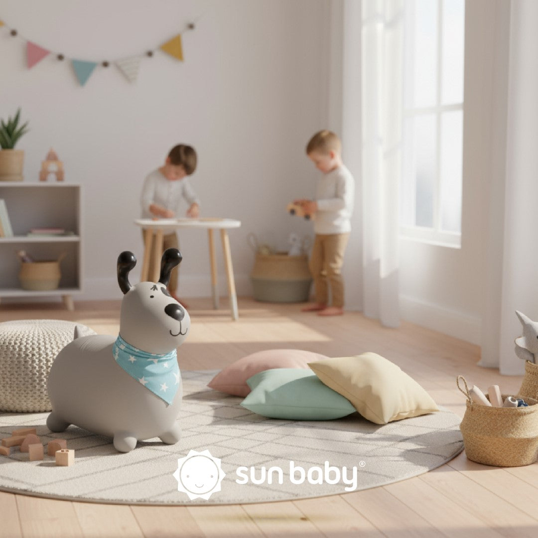 Skoczek dla dzieci do skakania z pompką REKSIO szary z bandaną