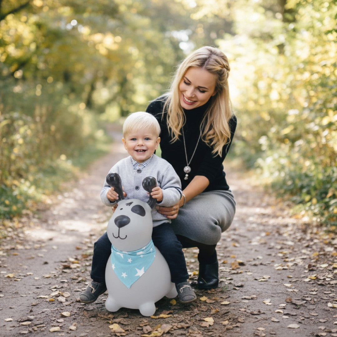 Skoczek dla dzieci do skakania z pompką REKSIO szary z bandaną