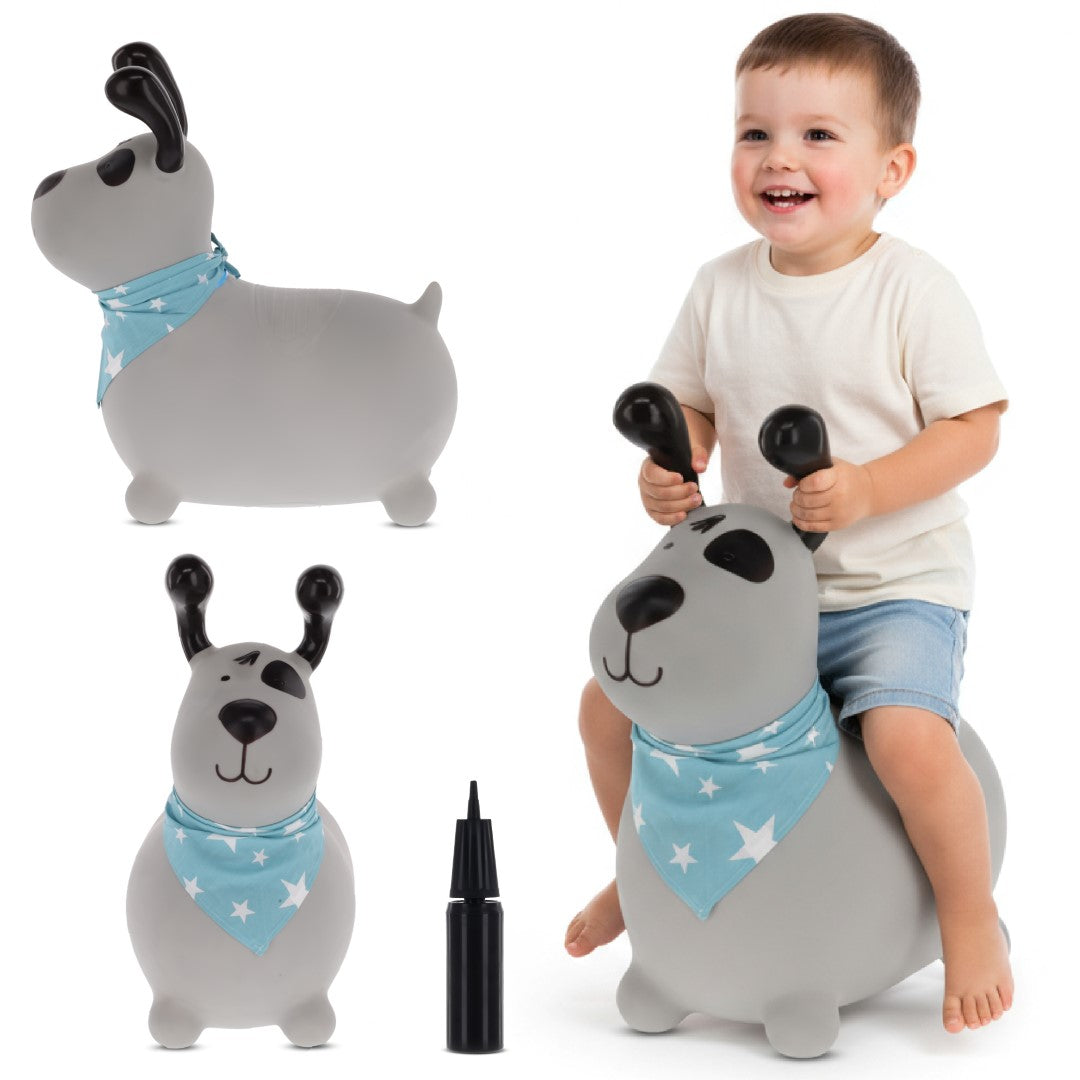 Skoczek dla dzieci do skakania z pompką REKSIO szary z bandaną