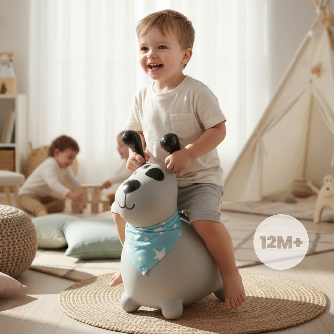 Skoczek dla dzieci do skakania z pompką REKSIO szary z bandaną