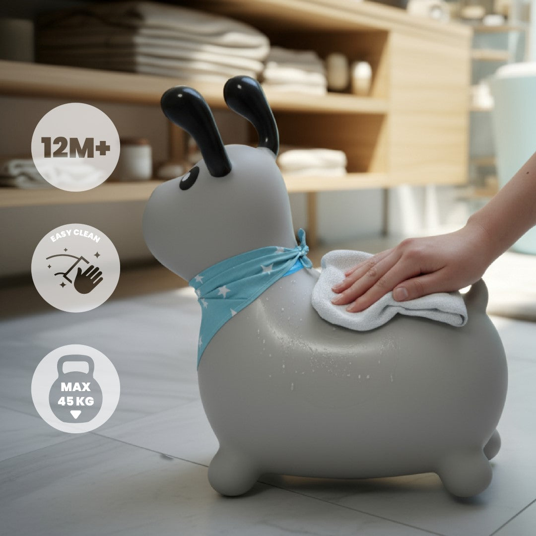 Skoczek dla dzieci do skakania z pompką REKSIO szary z bandaną