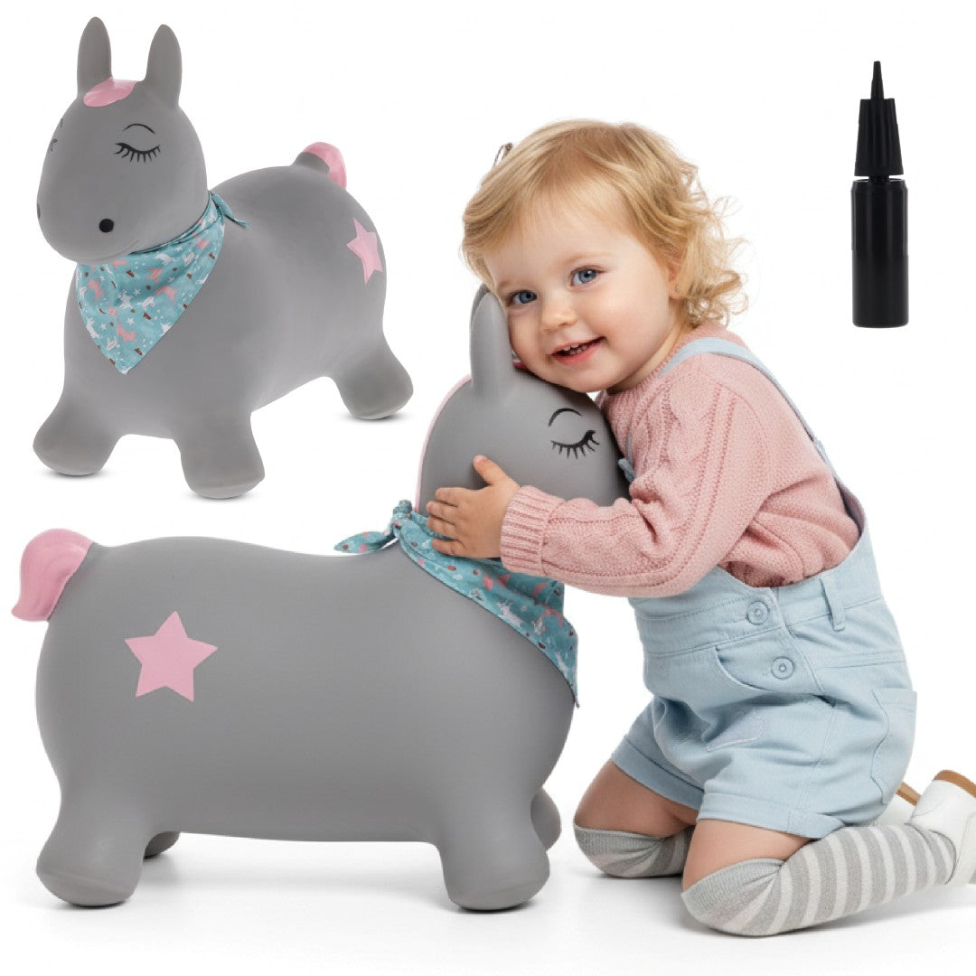Skoczek dla dzieci do skakania z pompką Pony szary z bandaną