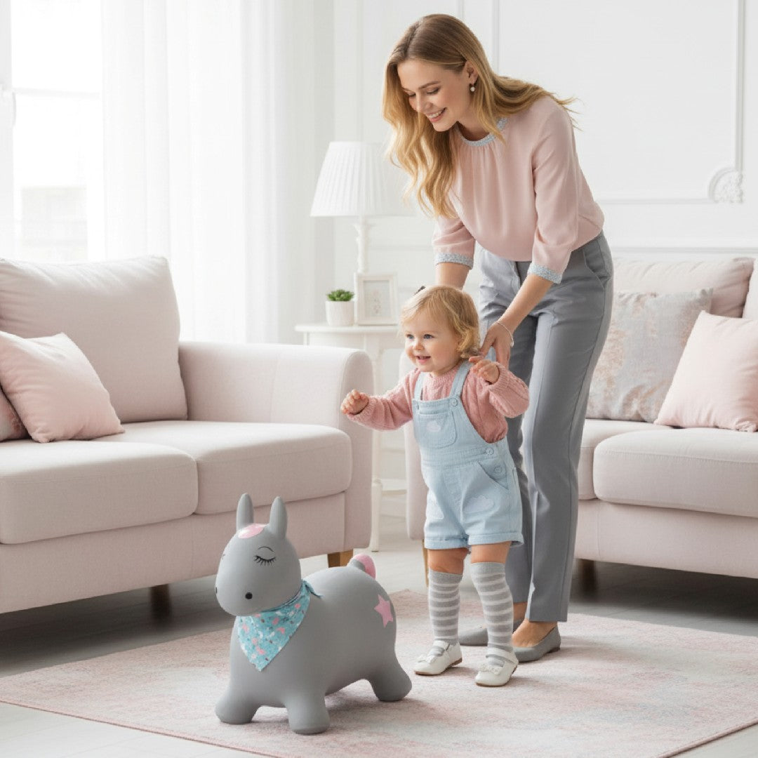 Children's jumper with a pump, Pony, gray, with a bandana