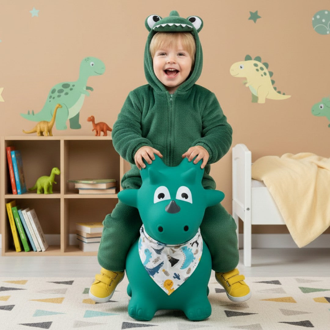 Kinderpullover mit Pumpe, Dino-grün, mit Sun Baby Halstuch