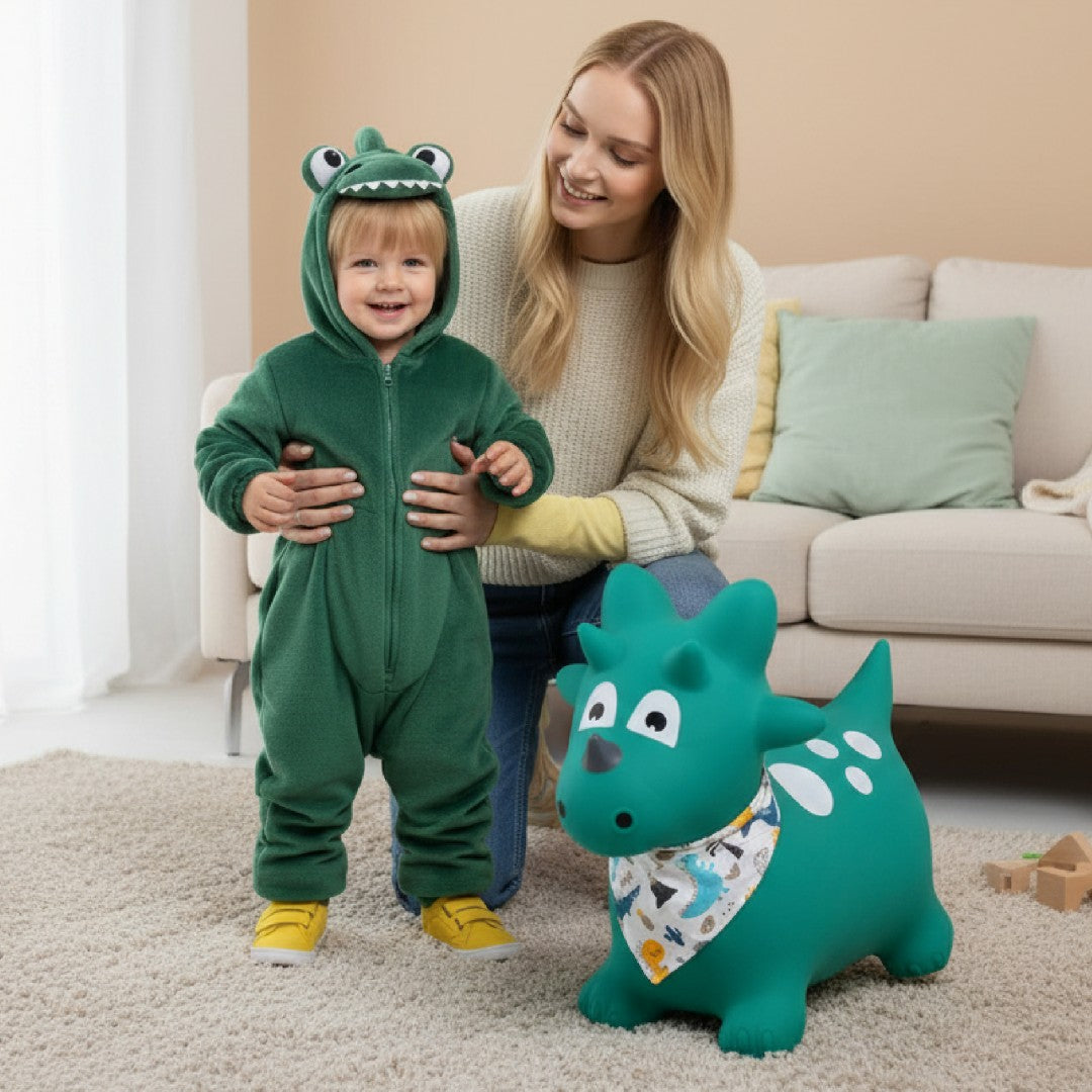 Kinderpullover mit Pumpe, Dino-grün, mit Sun Baby Halstuch