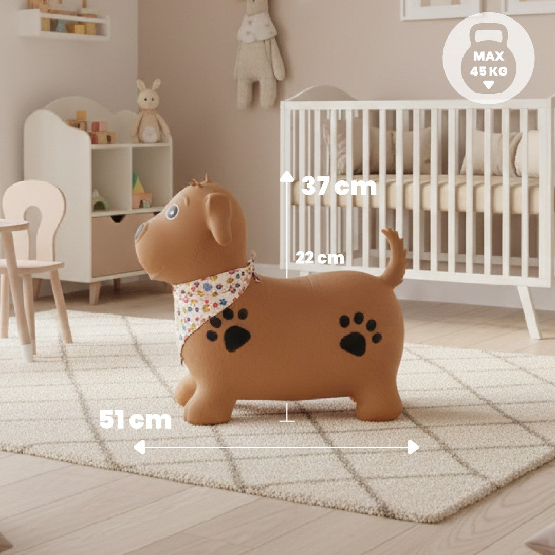 Skoczek dla dzieci do skakania z pompką PIESEK  brązowy z bandaną