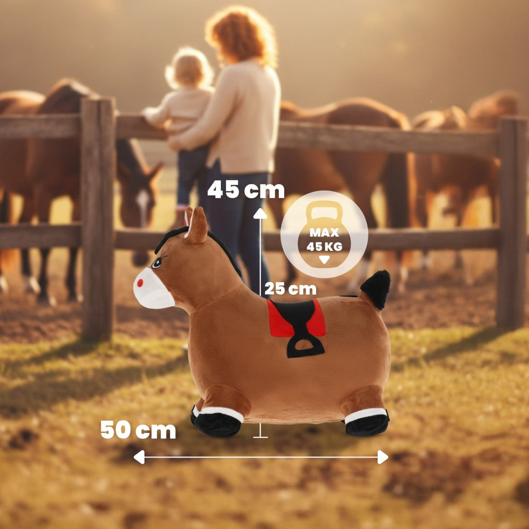 Skoczek pluszowy dla dzieci do skakania Konik brązowy z pompką