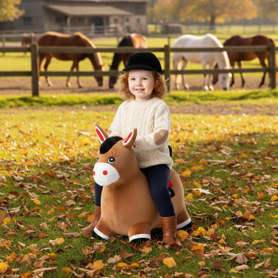 Skoczek pluszowy dla dzieci do skakania Konik brązowy z pompką