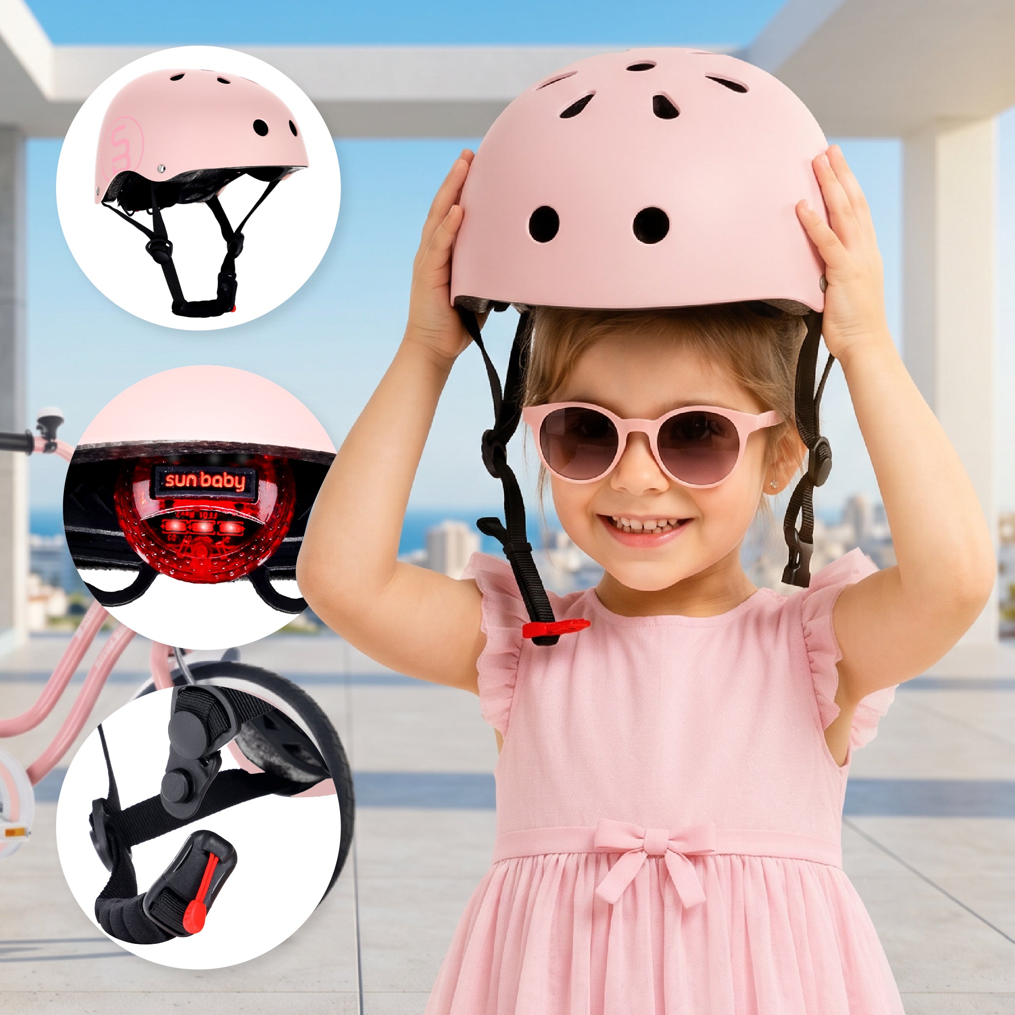Kask rowerowy dla dzieci PERFECT FIT S 50-54 cm LEKKI lampka LED klipsy magnetyczne różowy