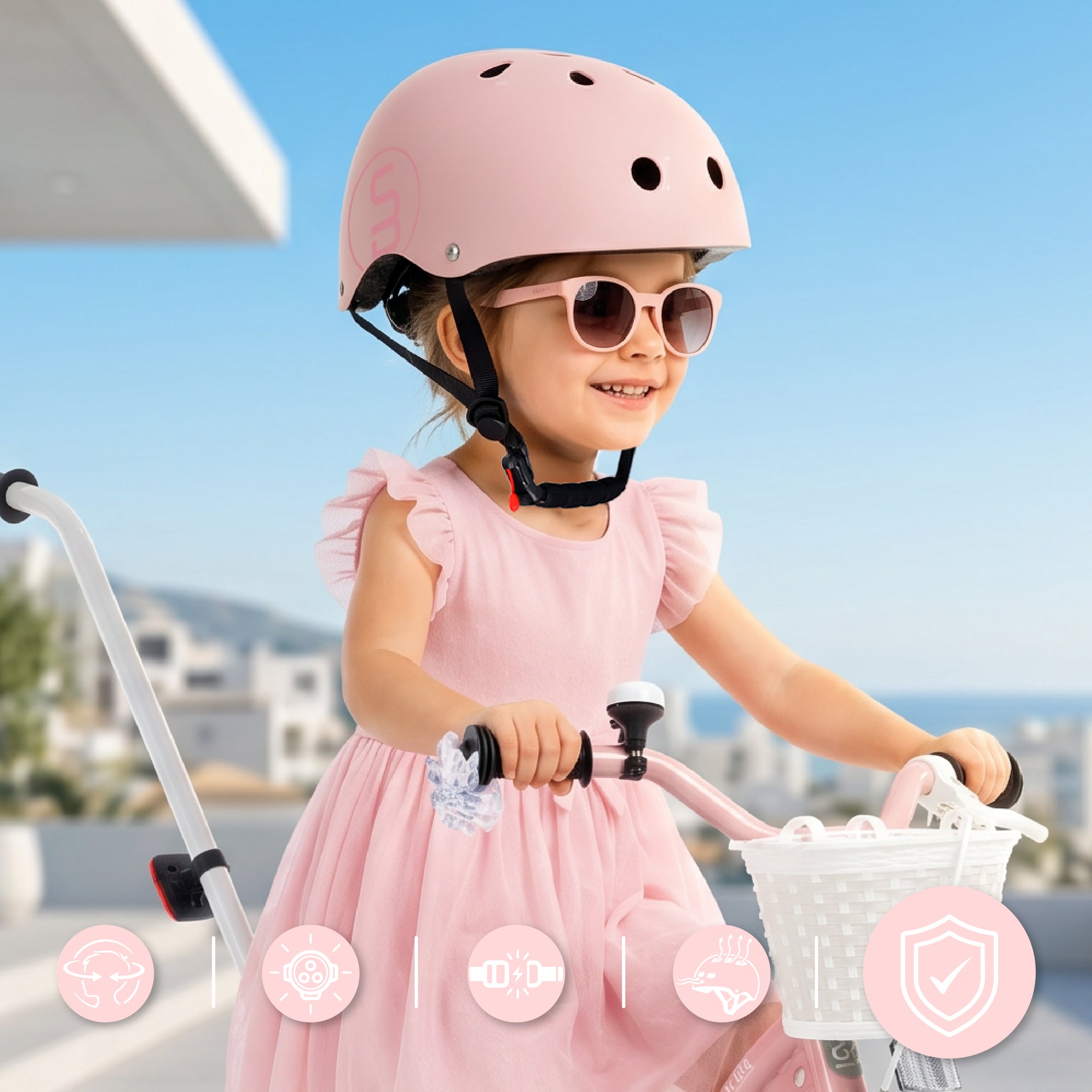 Kask rowerowy dla dzieci PERFECT FIT S 50-54 cm LEKKI lampka LED klipsy magnetyczne różowy