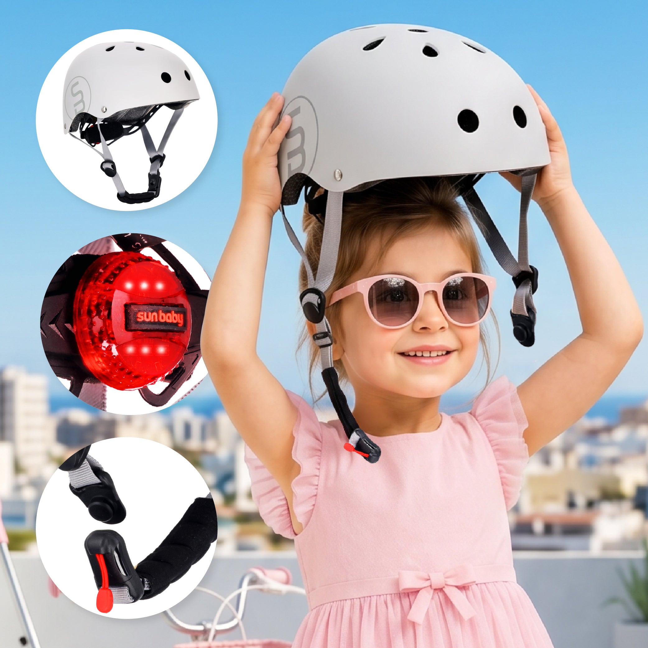 Kask rowerowy dla dzieci PERFECT FIT S 50-54 cm LEKKI lampka LED klipsy magnetyczne biały
