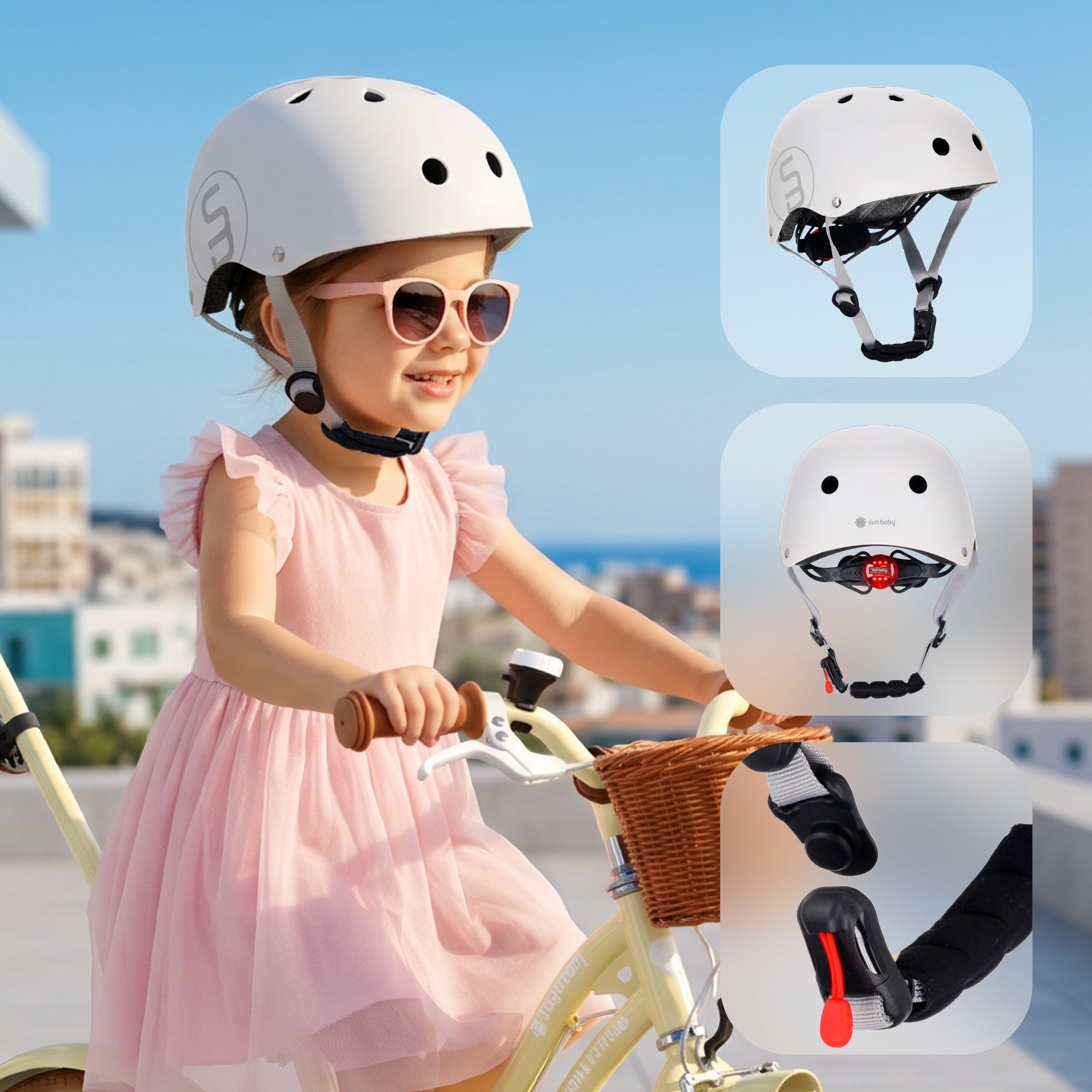 Kask rowerowy dla dzieci PERFECT FIT S 50-54 cm LEKKI lampka LED klipsy magnetyczne biały