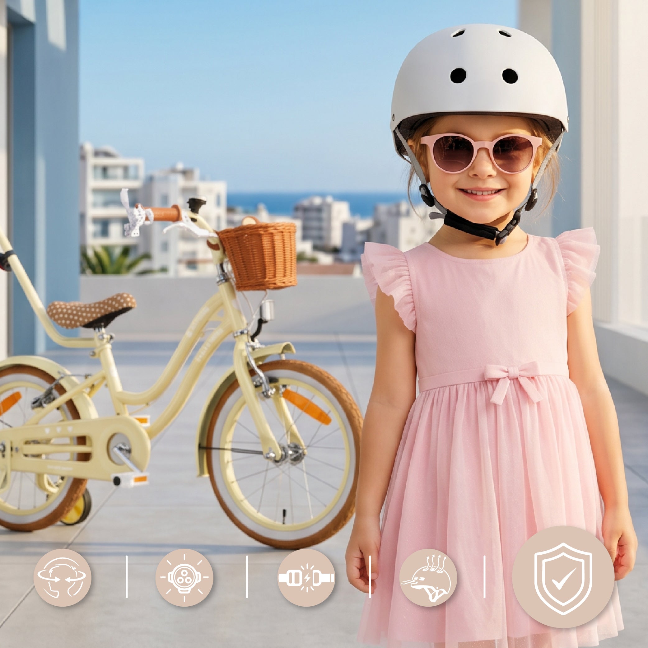 Kask rowerowy dla dzieci PERFECT FIT S 50-54 cm LEKKI lampka LED klipsy magnetyczne biały