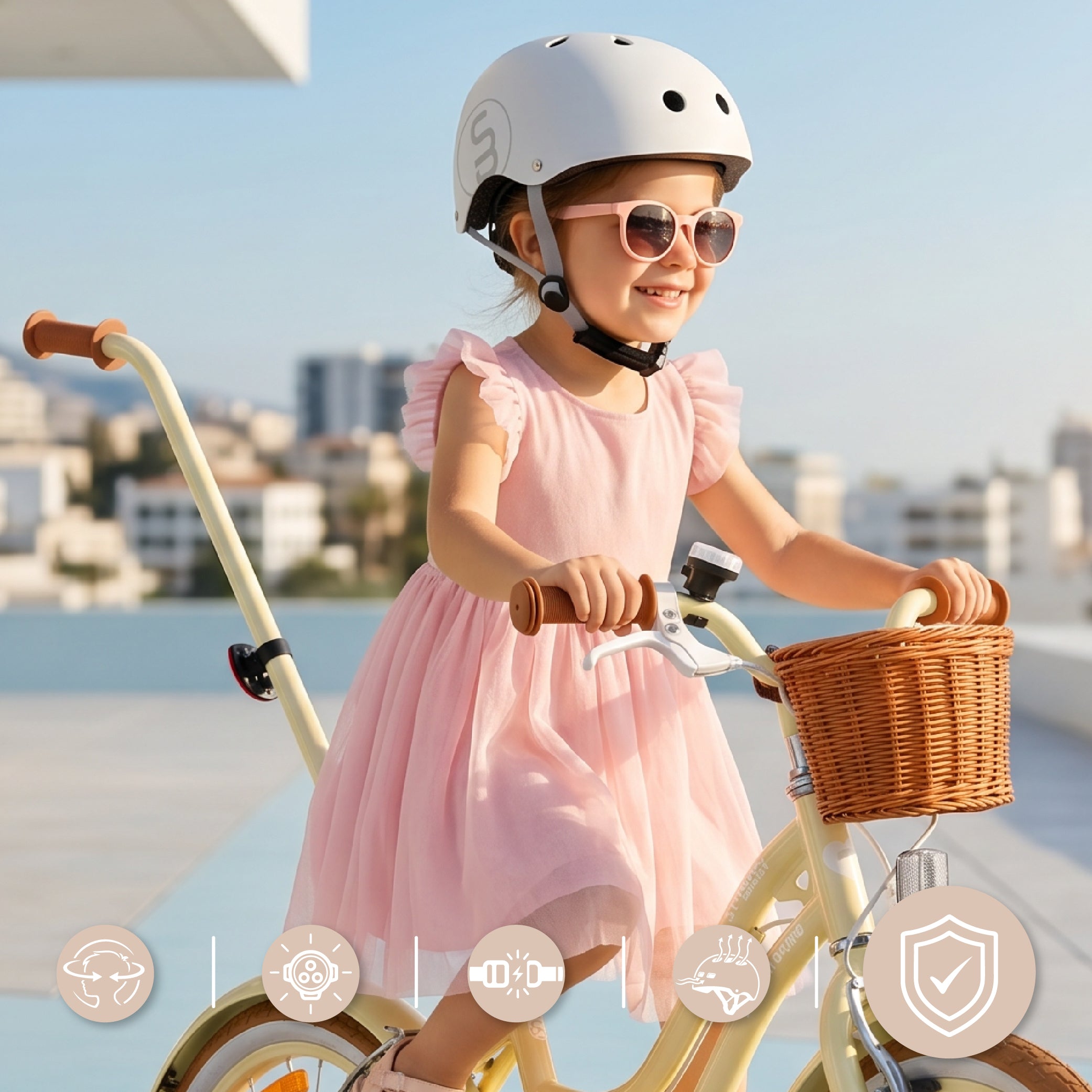Kask rowerowy dla dzieci PERFECT FIT S 50-54 cm LEKKI lampka LED klipsy magnetyczne biały