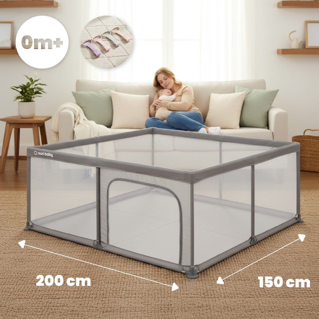 Baby-Laufstall-Set, großer Spielplatz 150 x 200 x 68 cm + Laufstallgriffe