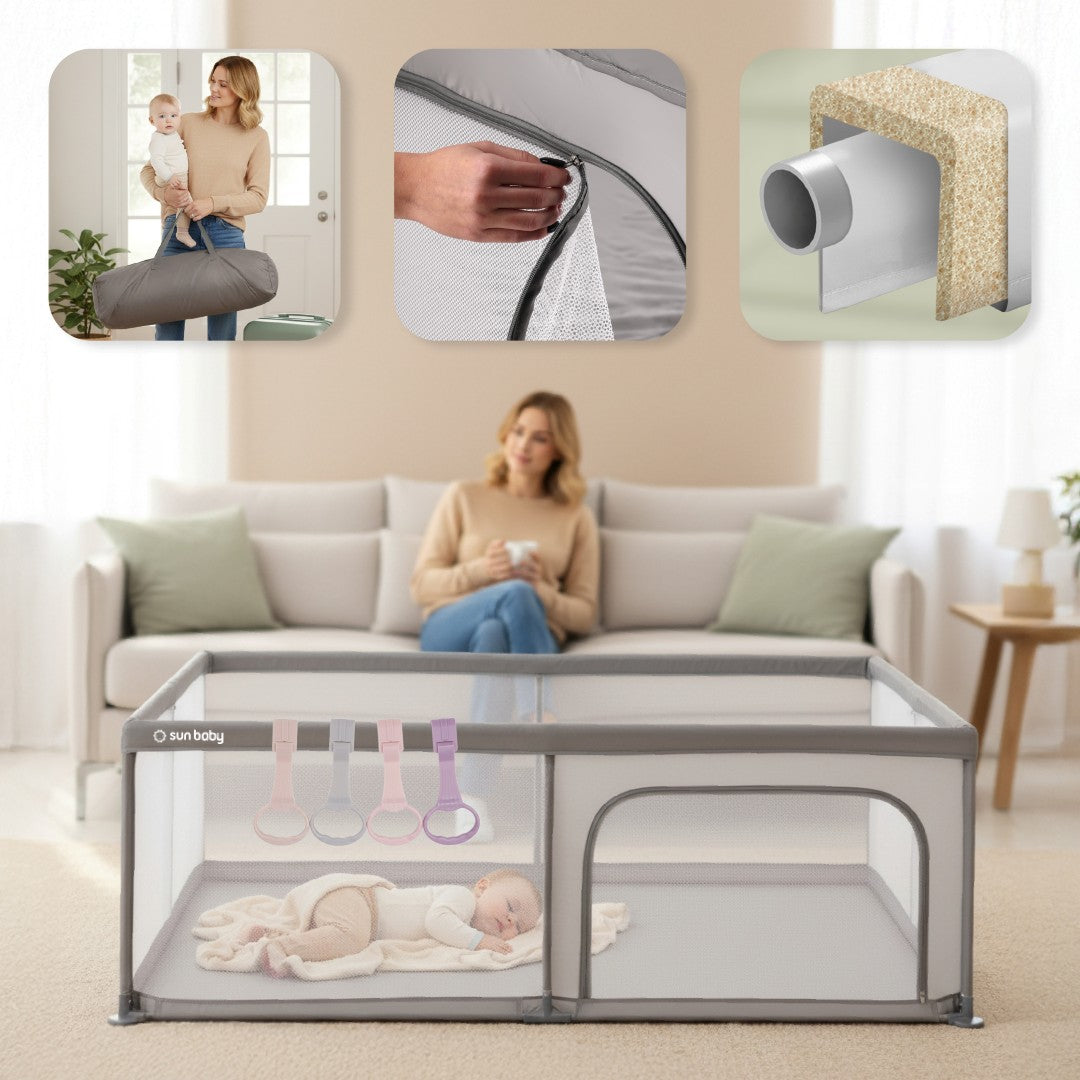 Baby-Laufstall-Set, großer Spielplatz 150 x 200 x 68 cm + Laufstallgriffe