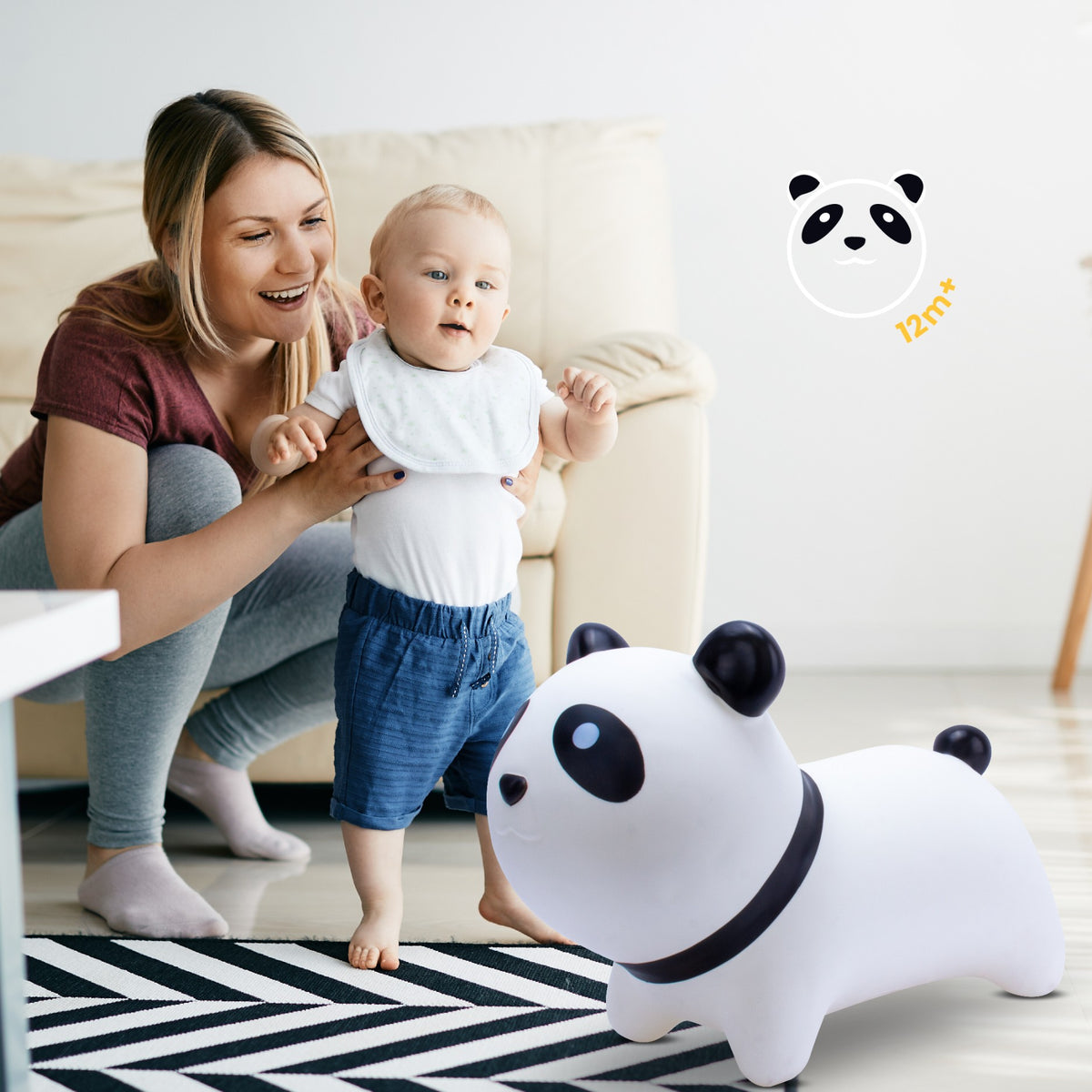 Skoczek gumowy dla dzieci PANDA biały do skakania z pompką II gatunek