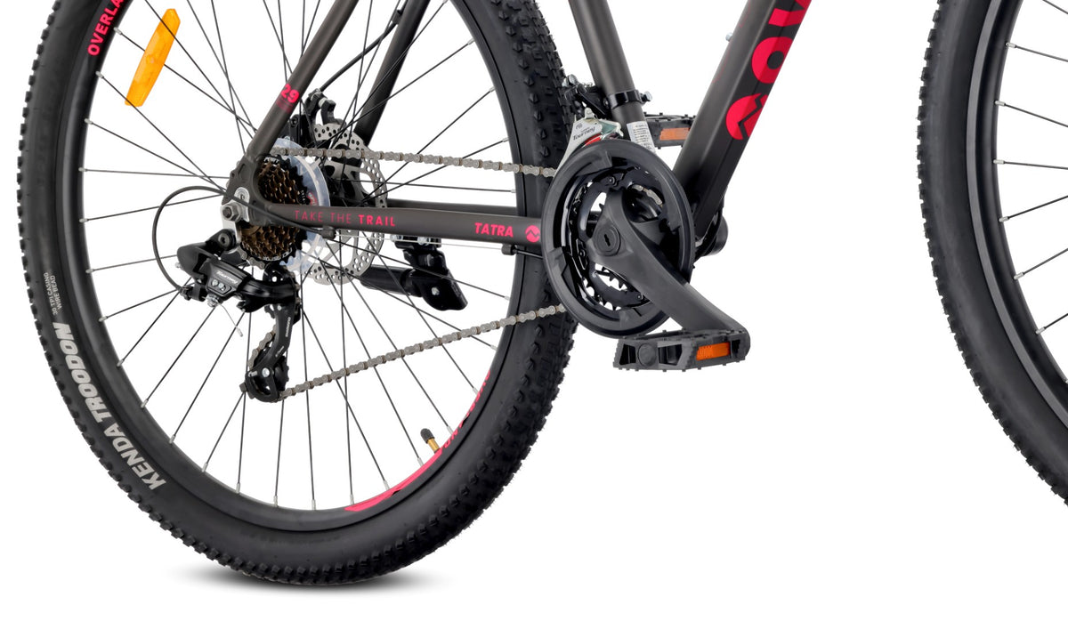 Rower górski MTB 29 cali KENDA Shimano Aluminium Lekki 21 biegów Amortyzator Hamulce tarczowe Rama L 21 cali Tatra Bikes Overland czarny fuksja matowy II gatunek