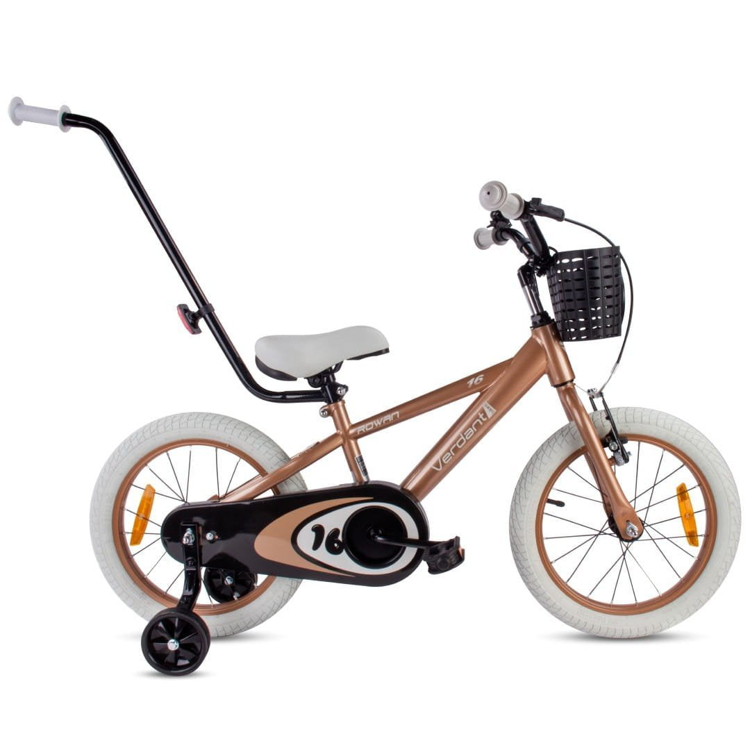 Kinderfahrrad 14 Zoll für Jungen, Lenker, Stützräder, Korb, Verdant Rowan Cappuccino