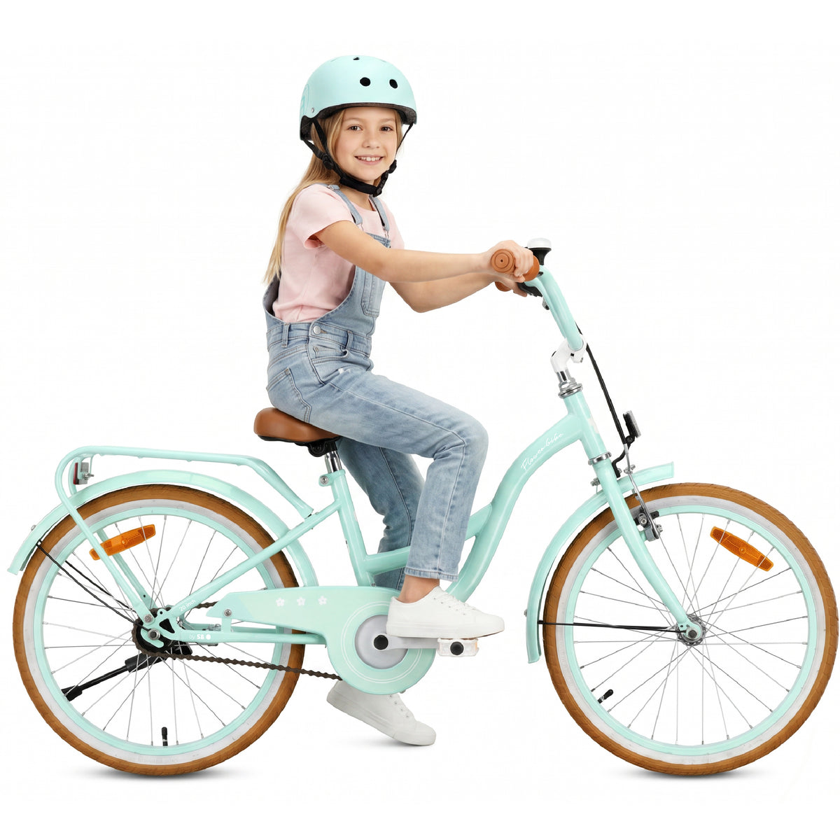 Rower dziecięcy 20 cali dla dziewczynki 6 7 8 lat Bagażnik Stopka Koszyk Flower Retro bike miętowy II gatunek