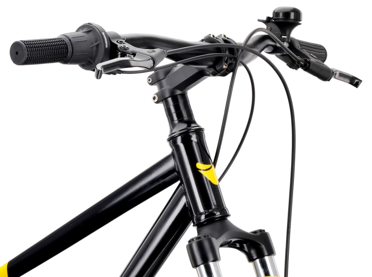 Rower dziecięcy Verdant Calix 26 cali, 7 biegów Shimano, amortyzator, hamulce tarczowe, czarny żółty II gatunek