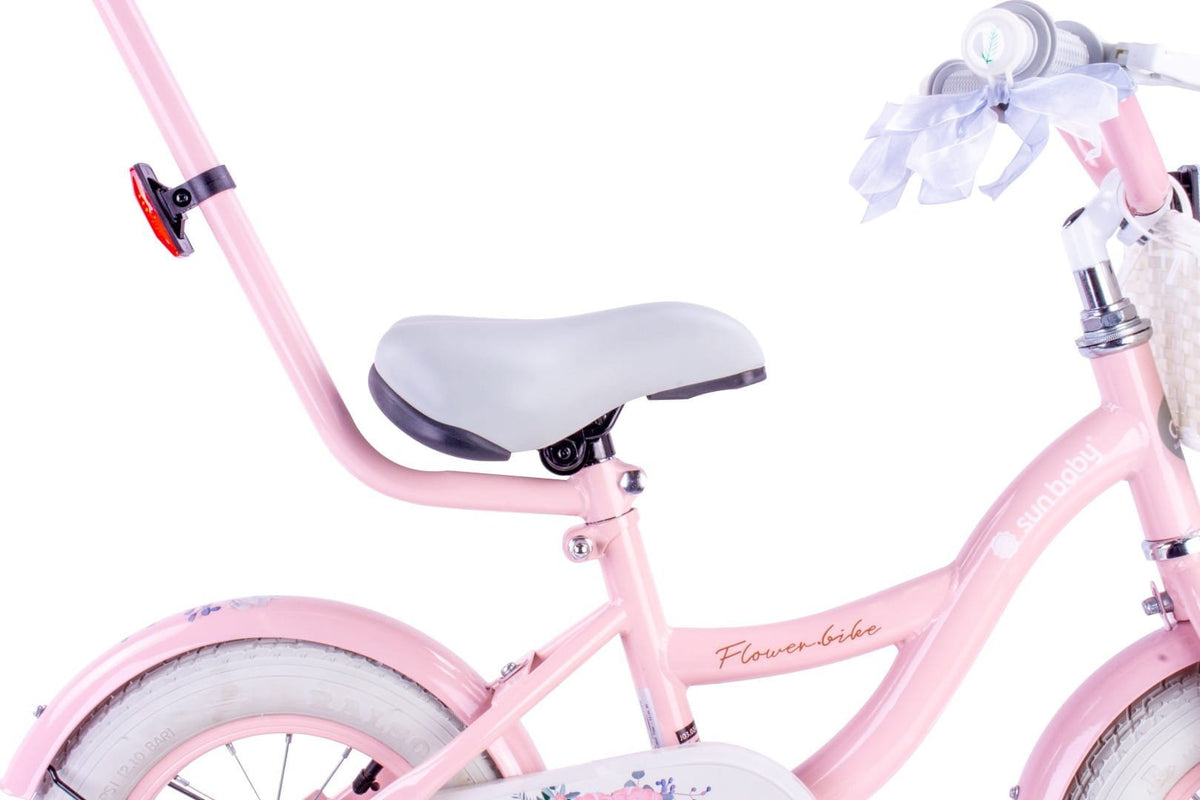 Rower dziecięcy Rower dla dziewczynki 12 cali Koszyk Prowadnik Kółka boczne Flower Bike różowy II gatunek