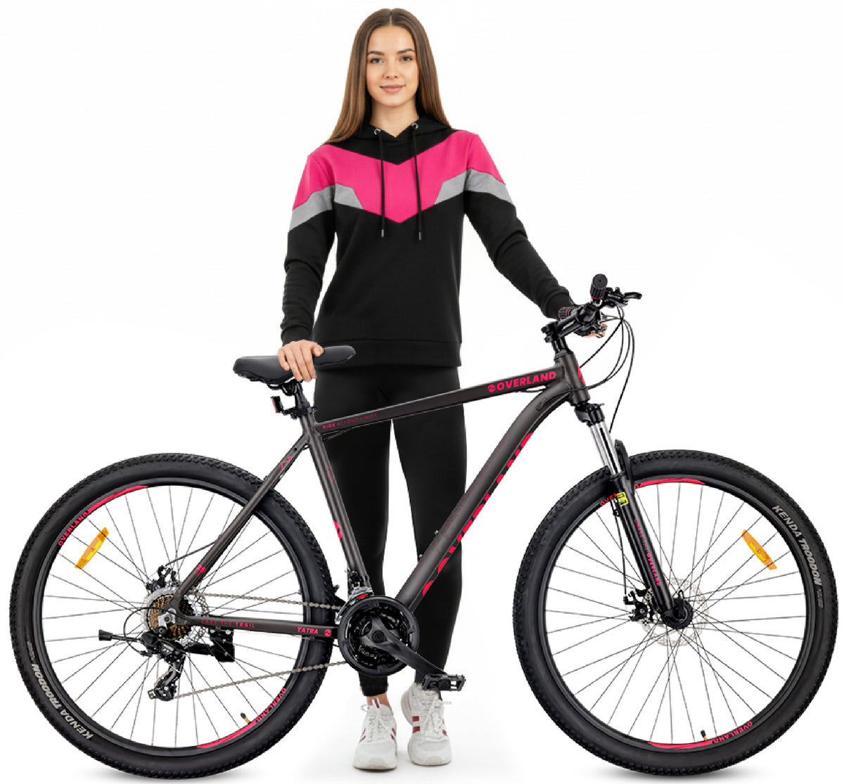 Rower górski MTB 29 cali KENDA Shimano Aluminium Lekki 21 biegów Amortyzator Hamulce tarczowe Rama L 21 cali Tatra Bikes Overland czarny fuksja matowy II gatunek