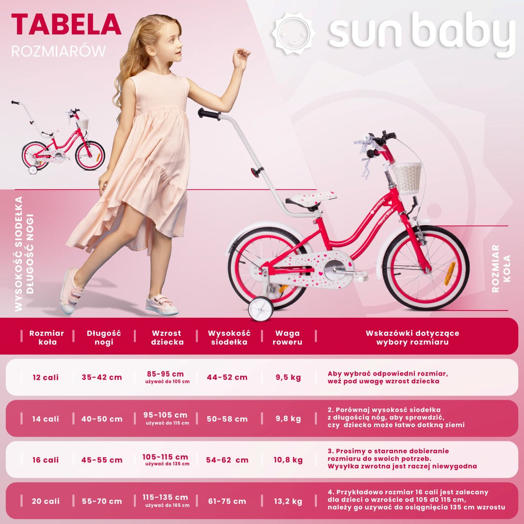 16-Zoll-Kinderfahrrad für Mädchen mit Schiebekorb und Seitenrädern, 4- – SunBaby
