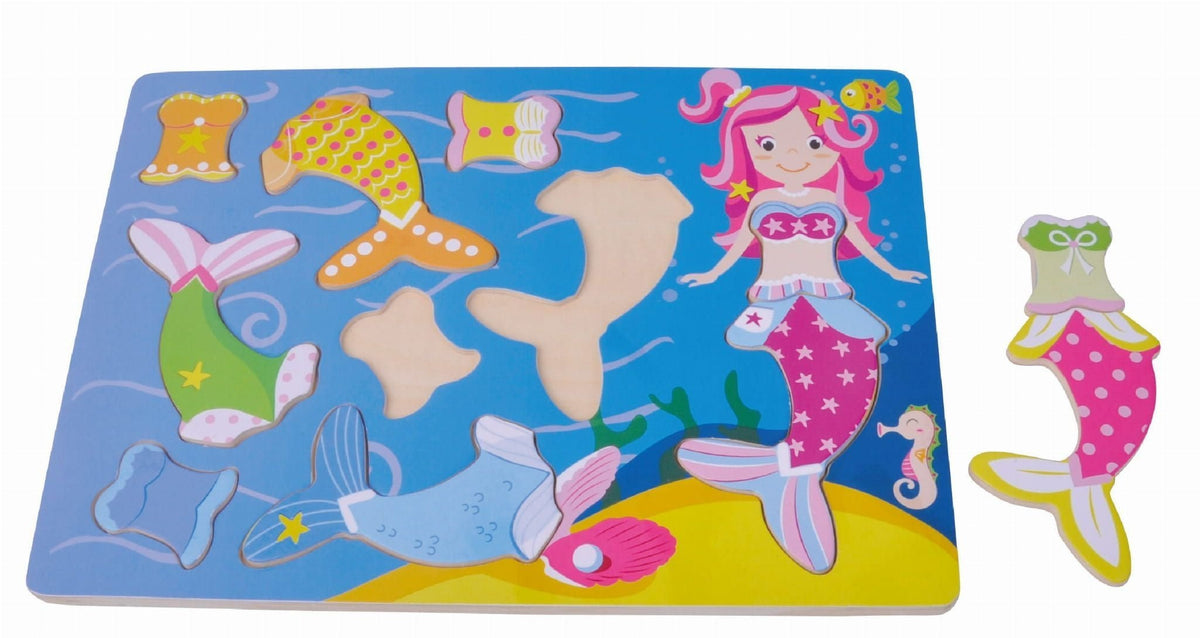 Sun Baby drewniane puzzle układanka Syrenka, 12 m+, 26,5 x 20 cm