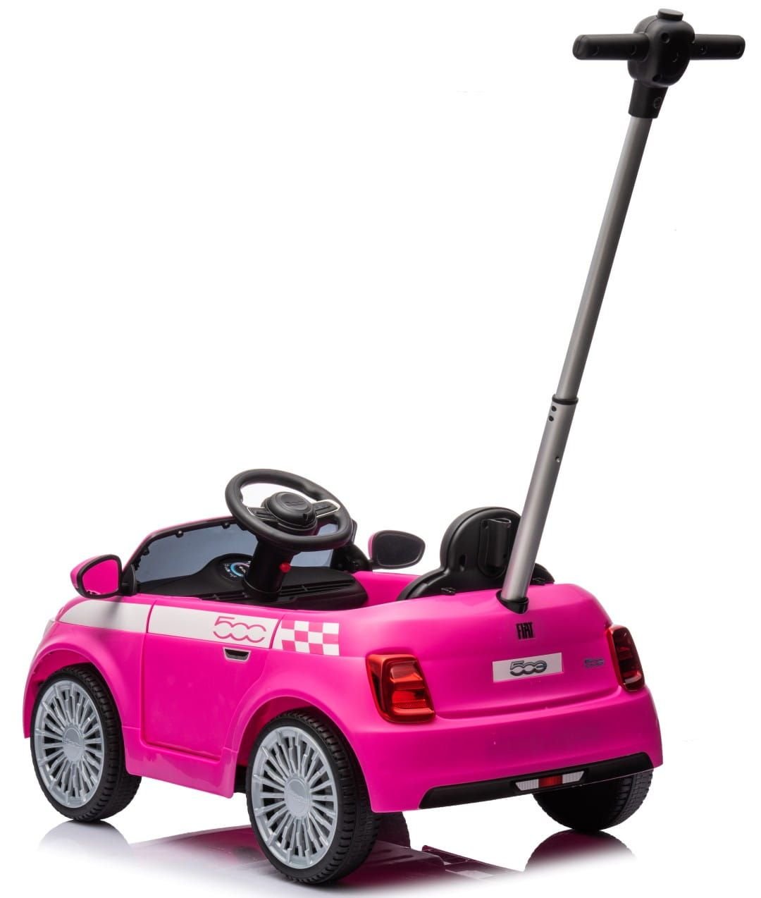 Sun Baby jeździk FIAT 500 z prowadnikiem, pasem i klaksonem, różowy, obciążenie 25 kg II gatunek