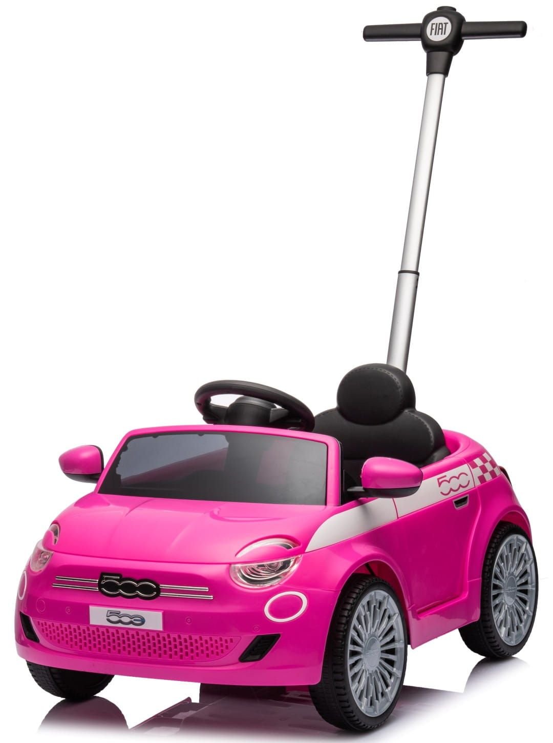 Sun Baby jeździk FIAT 500 z prowadnikiem, pasem i klaksonem, różowy, obciążenie 25 kg II gatunek