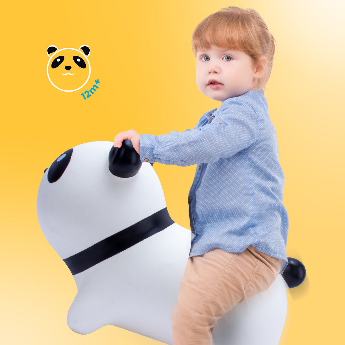 Skoczek gumowy dla dzieci PANDA biały do skakania z pompką II gatunek