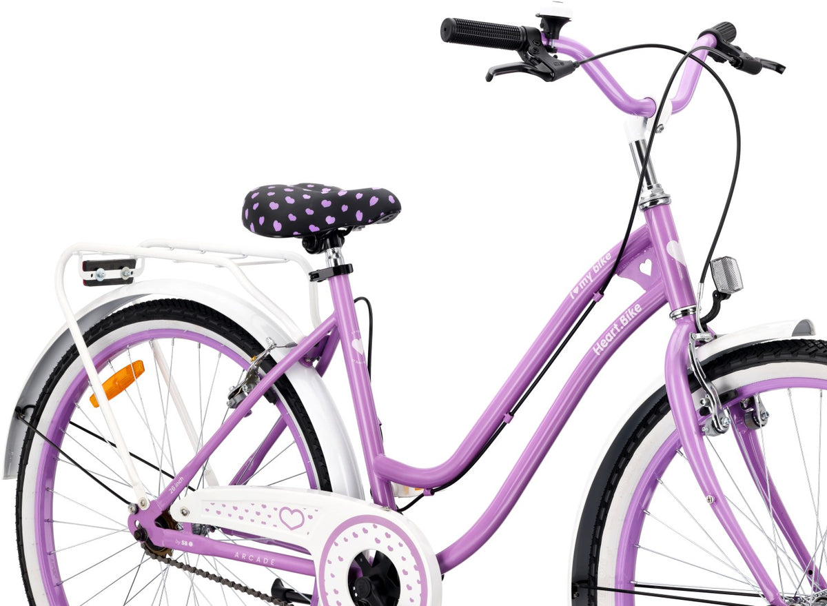 Rower miejski damski 26 cali 26x1,95 Bagażnik Stopka boczna Heart Bike fioletowy Sun Baby II gatunek
