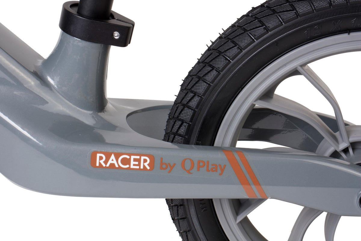 Rowerek Biegowy RACER z Ramą Magnezową i Pompowanymi Kołami 12 Cali Szary