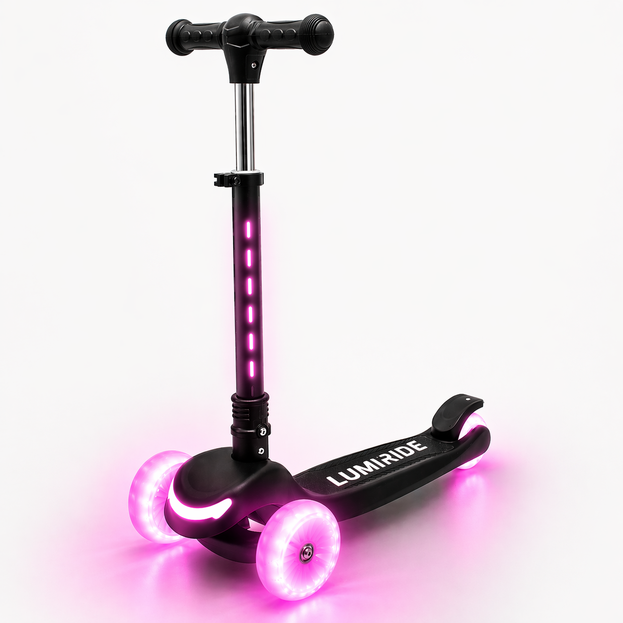 LUMI RIDE Hulajnoga trójkołowa balansowa składana regulowana Koła tęcza LED 7 kolorów 20 programów czarny Sun Baby