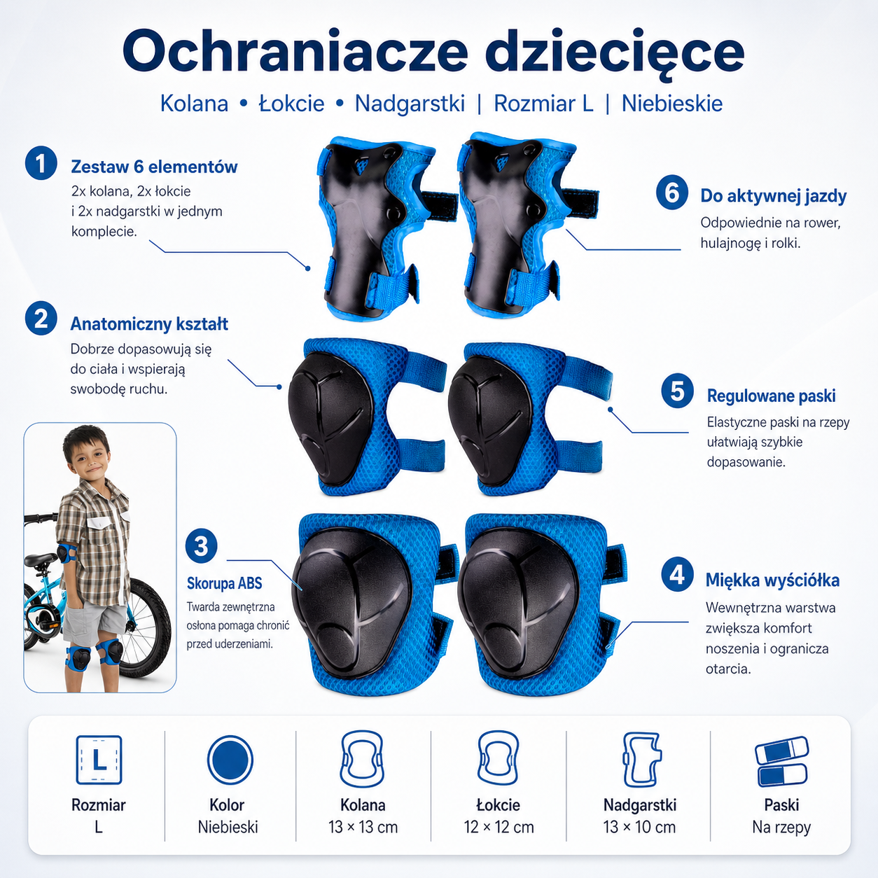 Knee and elbow wrist protectors Set for bike, scooter, roller skates L blue Sun Baby