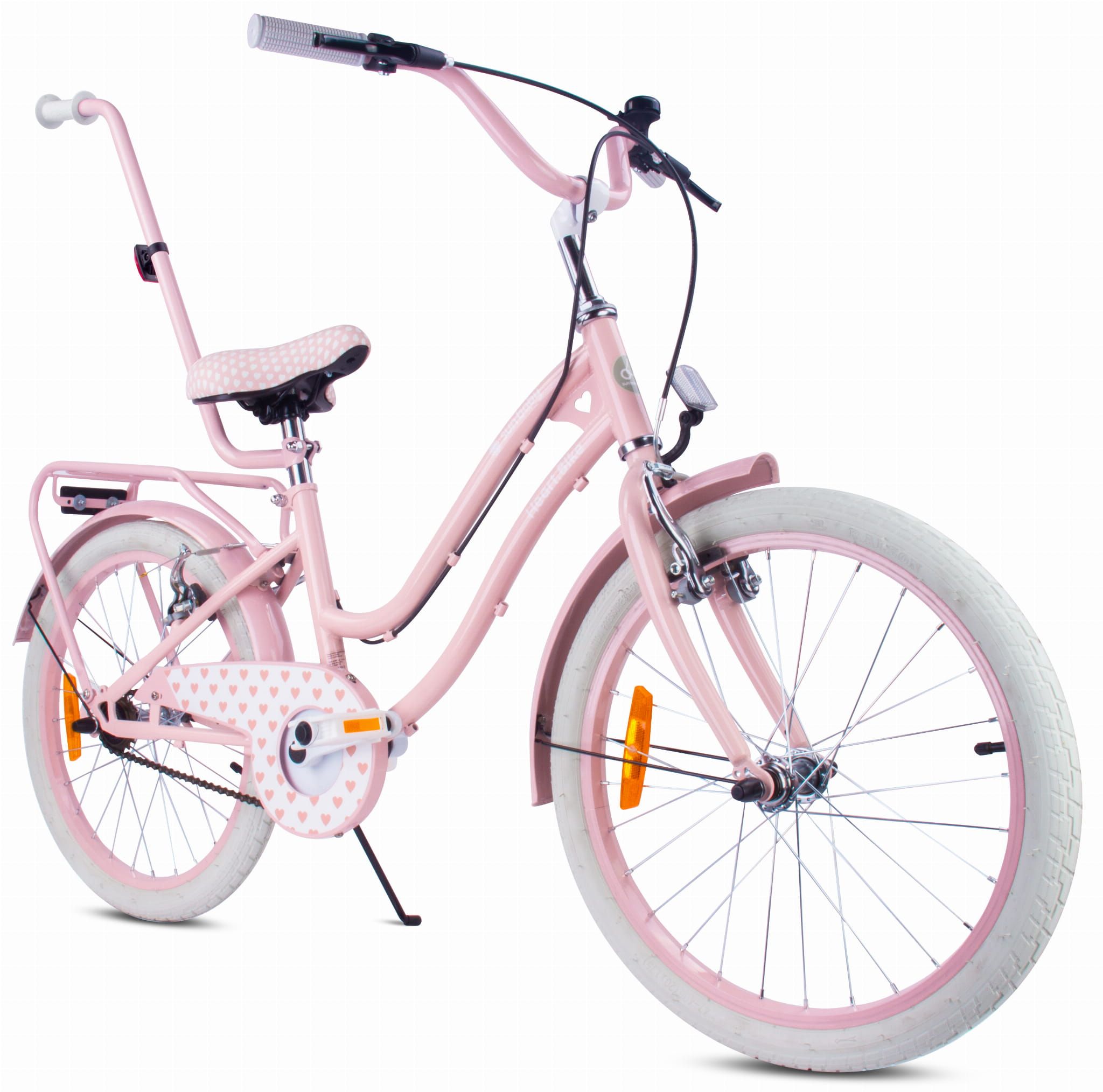 Rower dla dziewczynki 20 cali prowadnik bagażnik stopka Heart Bike Silver Moon różowy