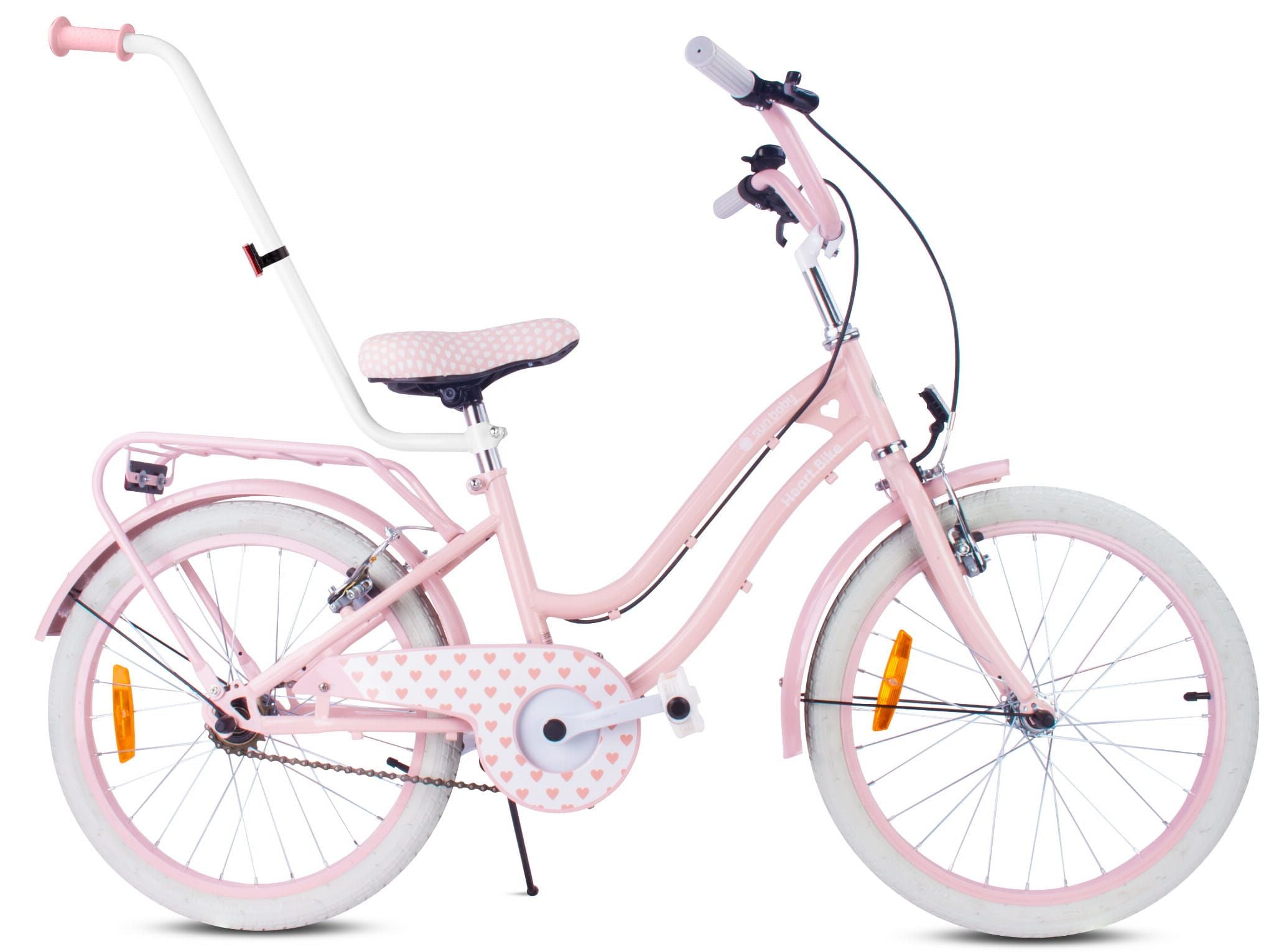 Rower dla dziewczynki 20 cali prowadnik bagażnik stopka Heart Bike Silver Moon różowy