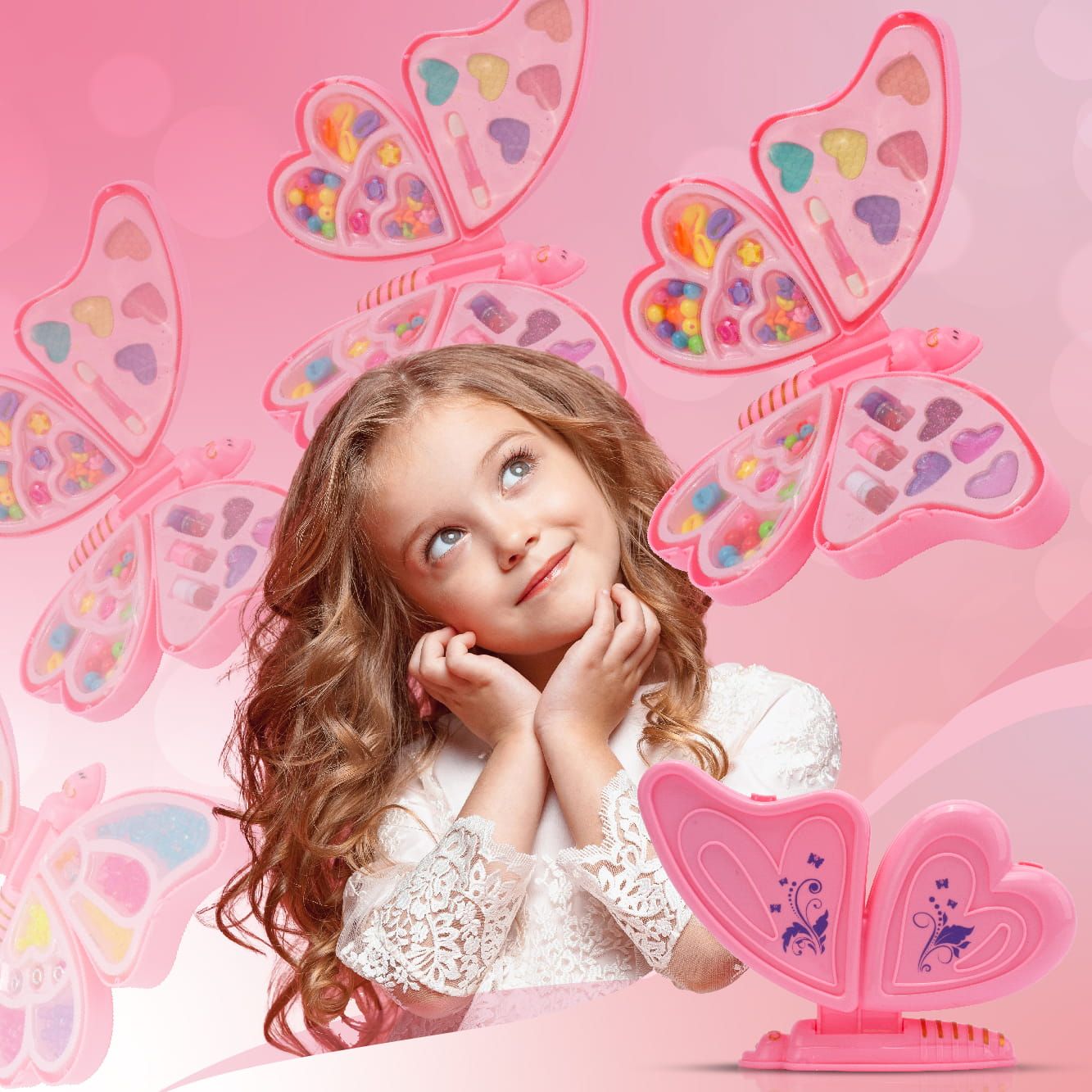 Zestaw do robienia bransoletek biżuterii makijażu koraliki Makeup naklejki pomadki Diy Motyl 2w1 Sun Baby