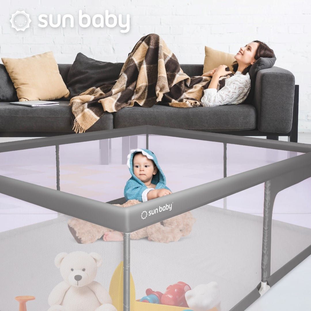 Duży Kojec dziecięcy łóżeczko Plac zabaw z podłogą Suchy basen 150x200 szary Sun Baby