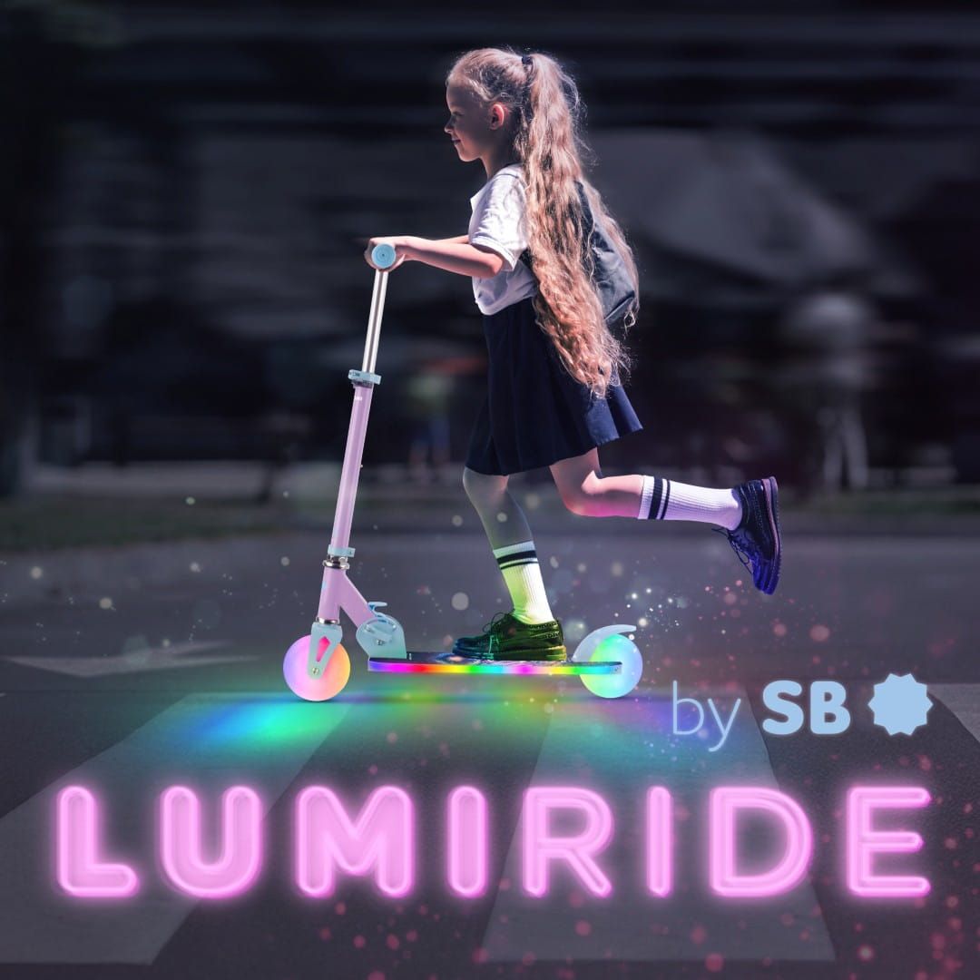 LUMI RIDE Hulajnoga dwukołowa dla dzieci składana regulowana LED 7 kolorów 20 programów Unicorn Sun Baby