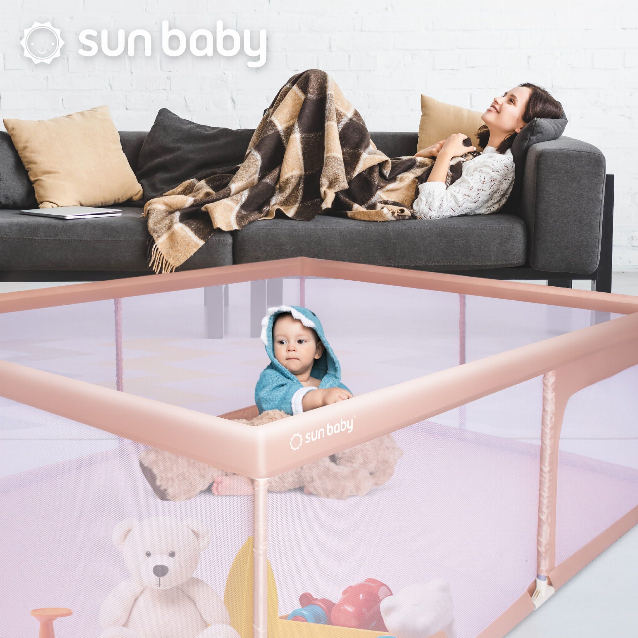 Duży Kojec dziecięcy łóżeczko Plac zabaw z podłogą Suchy basen 150x200 różowy Sun Baby